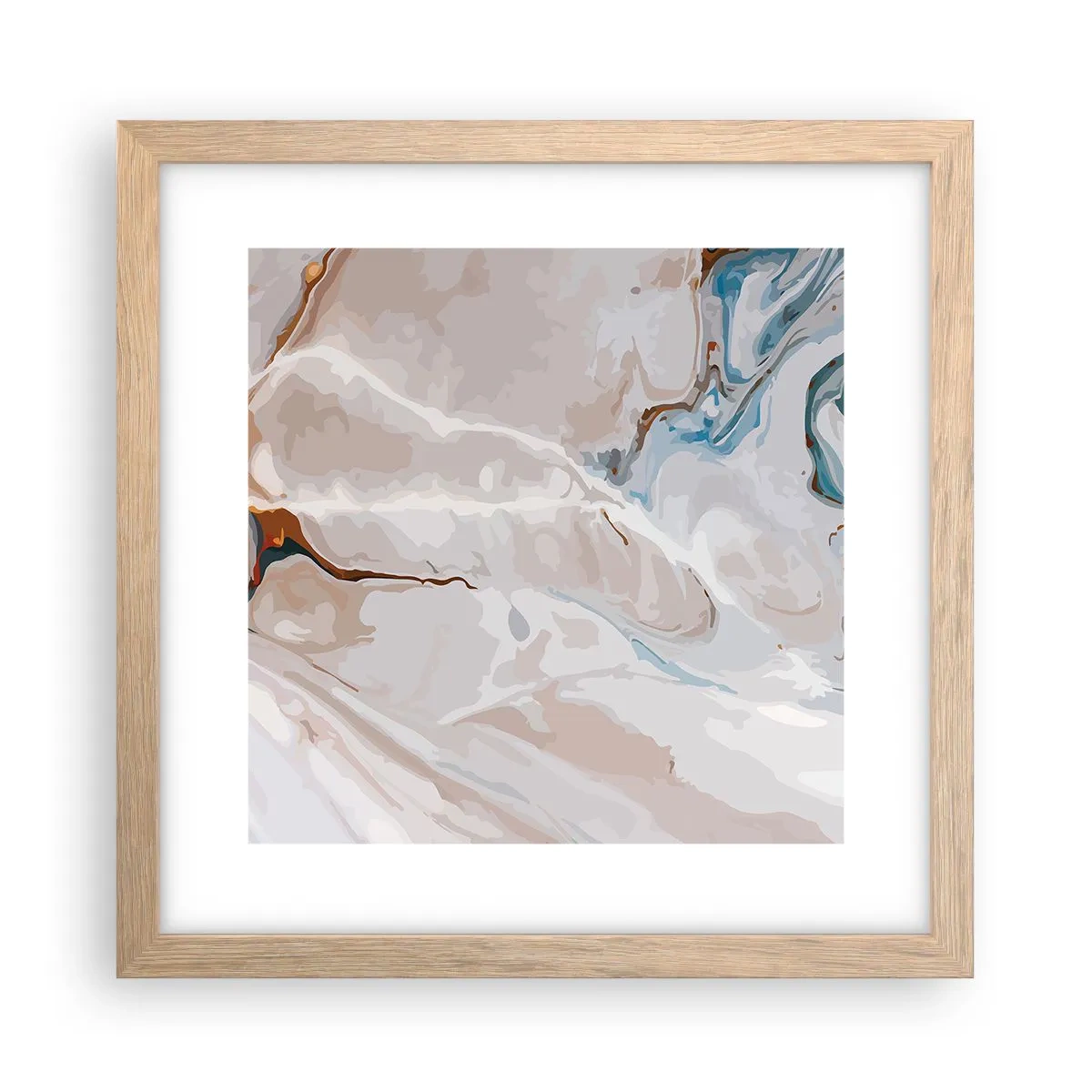 Plakát v rámu světlý dub - Modré meandry pod bílou - 30x30 cm
