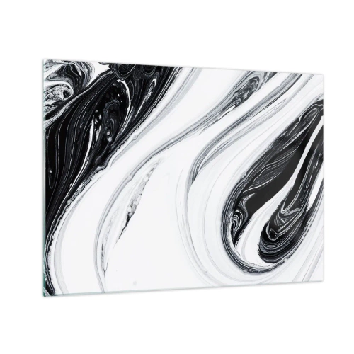 Obraz na skle - Černobílé vířící čáry připomínající mramor v abstraktním stylu - 70x50cm - Spojení protikladů - Moderní nástěnná dekorace do obývacího pokoje a ložnice ARTTOR