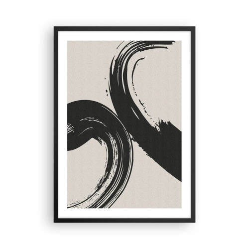 Plakát v černém rámu - Dynamické tahy štětcem na béžovém pozadí - 50x70cm - Rozmáchle a dokola - Moderní nástěnná dekorace do obývacího pokoje a ložnice ARTTOR