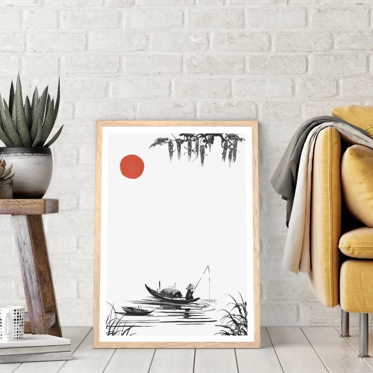 Plakát v rámu světlý dub - Asijské odpoledne - 50x70 cm