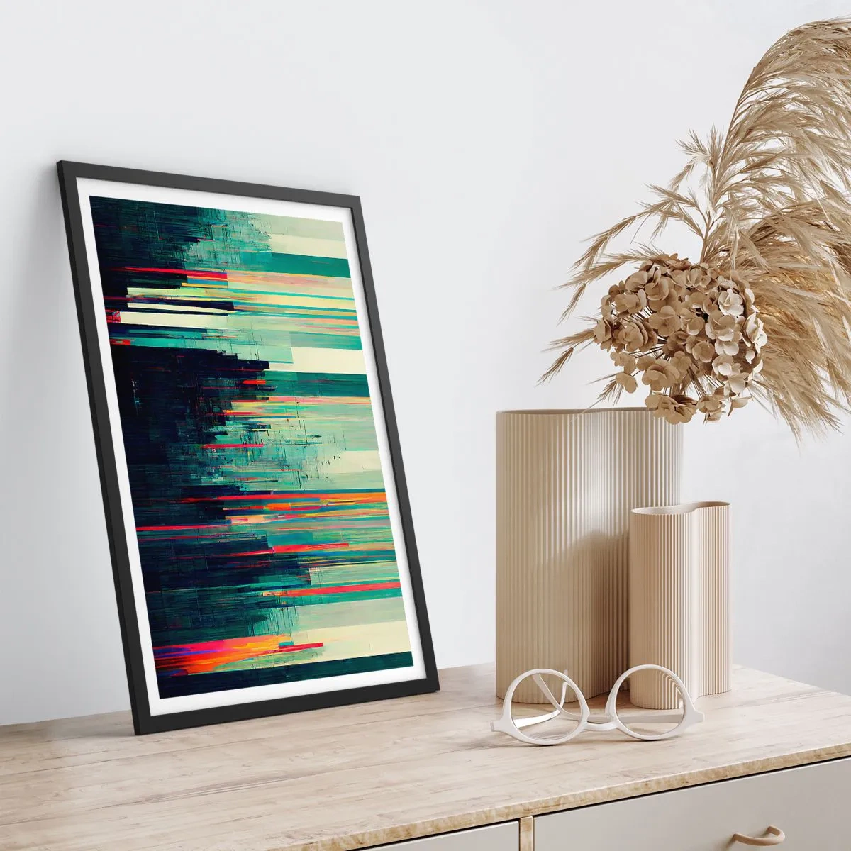 Plakát v černém rámu - Moderní abstrakce s geometrickými liniemi - 50x70cm - Futuristické město - Moderní nástěnná dekorace do obývacího pokoje a ložnice ARTTOR