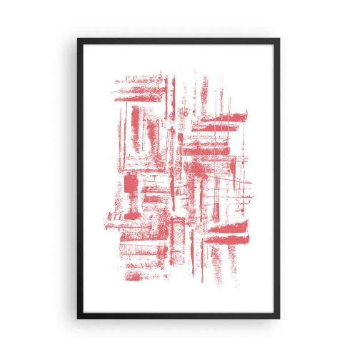Plakát v černém rámu - Červené geometrické čáry na bílém pozadí - 50x70cm - Červené město - Moderní nástěnná dekorace do obývacího pokoje a ložnice ARTTOR