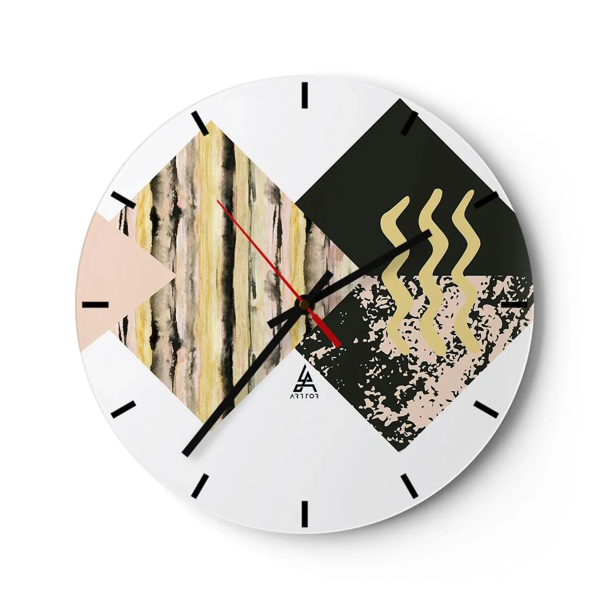 Nástěnné hodiny - Abstraktní motiv s geometrickými tvary a vzory - 30x30cm - Není to tak jednoduché - Moderní nástěnná dekorace do obývacího pokoje, kuchyně a ložnice ARTTOR