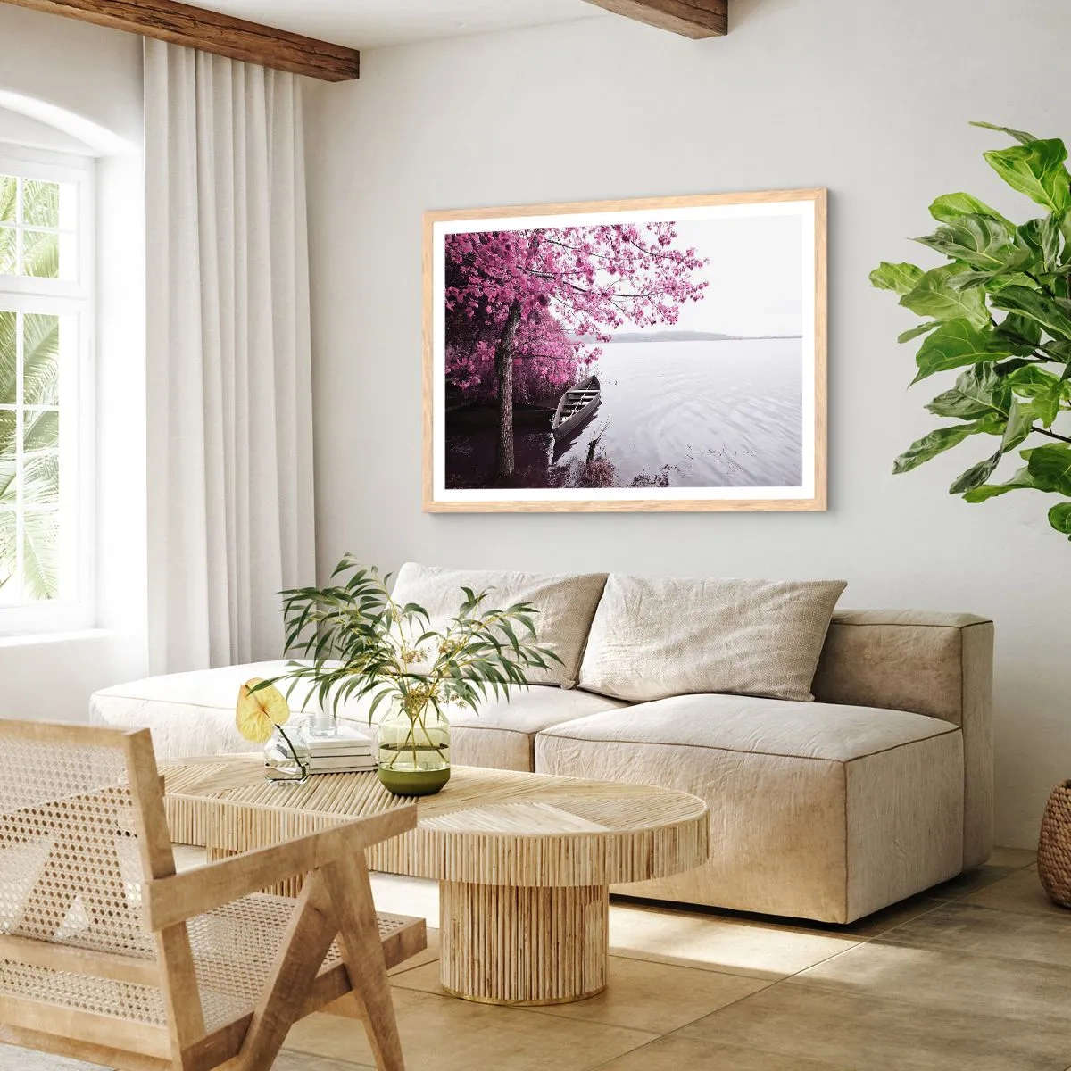 Plakát v rámu světlý dub - V růžovém tichu - 70x50 cm