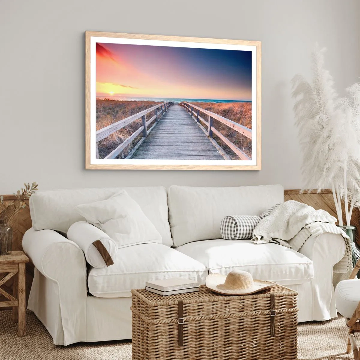 Plakát v rámu světlý dub - Baltská večerní polární záře - 91x61 cm