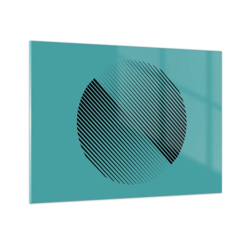 Obraz na skle - Černé čáry tvořící kruh na tyrkysovém pozadí - 70x50cm - Kruh – geometrická variace - Moderní nástěnná dekorace do obývacího pokoje a ložnice ARTTOR
