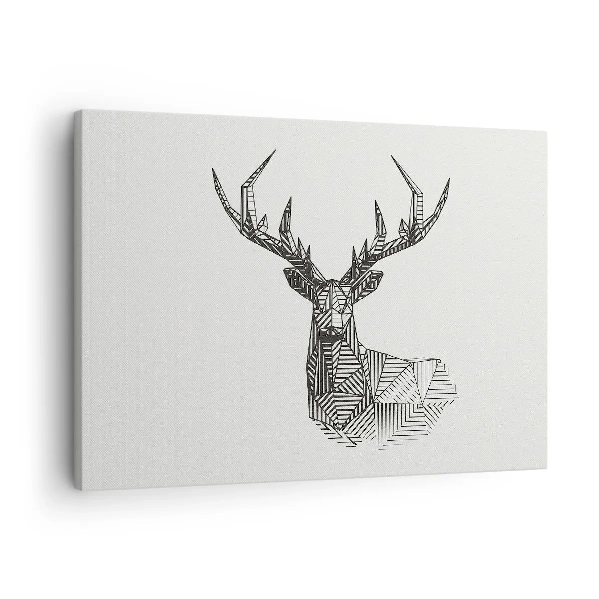 Obraz na plátně - Geometrický obraz jelena v minimalistickém černobílém stylu - 70x50cm - Jelen v kubistickém stylu - Moderní nástěnná dekorace do obývacího pokoje a ložnice ARTTOR
