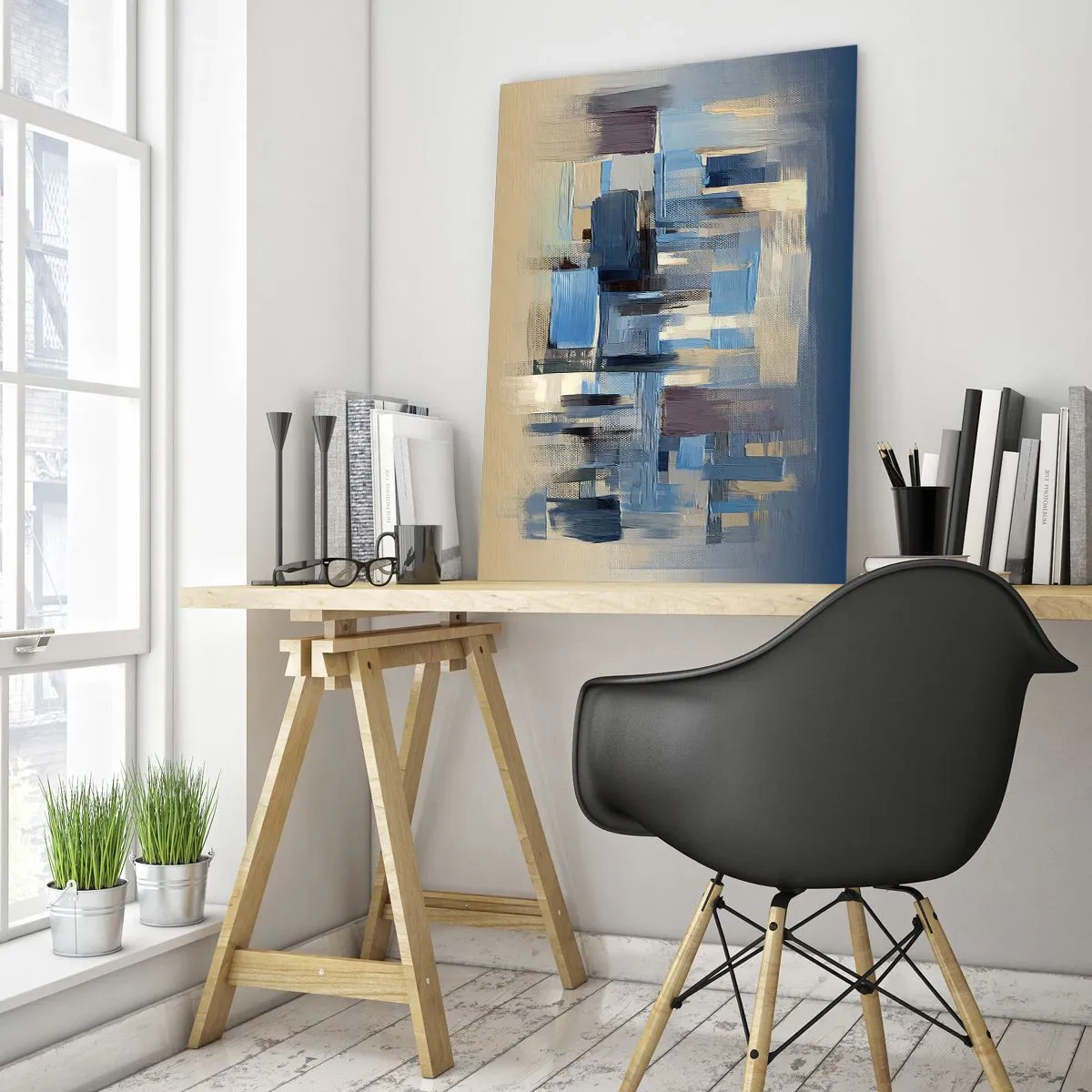 Obraz na skle - Modrá konstrukce - 70x100 cm