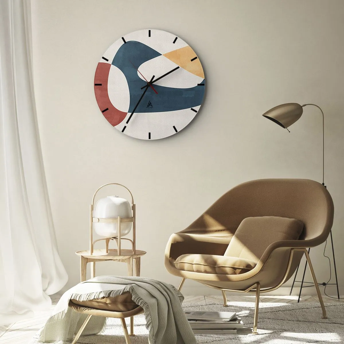Nástěnné hodiny - Abstraktní tvary v odstínech červené, tmavě modré a béžové - 30x30cm - Vlivy a metamorfózy - Moderní nástěnná dekorace do obývacího pokoje, kuchyně a ložnice ARTTOR