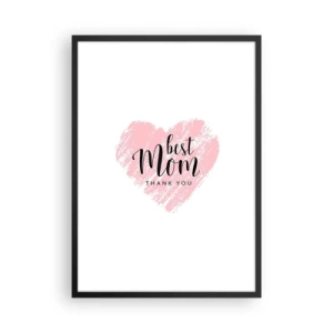 Plakát v černém rámu - Růžové srdce s textem na bílém pozadí v minimalistickém stylu - 50x70cm - Vždy pravá chvíle - Moderní nástěnná dekorace do obývacího pokoje a ložnice ARTTOR