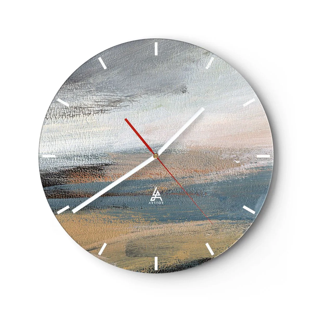 Nástěnné hodiny - Malířská abstrakce připomínající krajinu v chladných tónech. - 30x30cm - Abstrakce: severní krajina - Moderní nástěnná dekorace do obývacího pokoje, kuchyně a ložnice ARTTOR