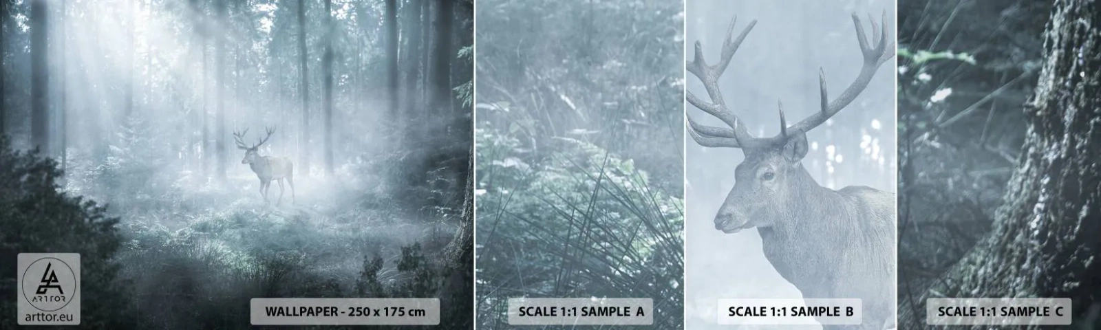 Fototapeta Vzorek Standard Eco - Ranní obchůzka sídliště - Krajina, Les, Jelen - 100x30 cm