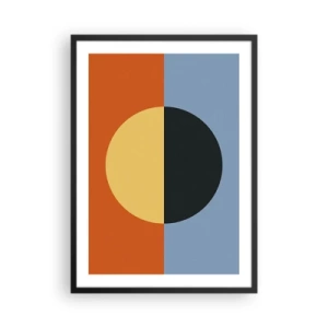 Plakát v černém rámu - Geometrická kompozice s kruhem a kontrastními barvami - 50x70cm - Kompozice tepla a chladu - Moderní nástěnná dekorace do obývacího pokoje a ložnice ARTTOR