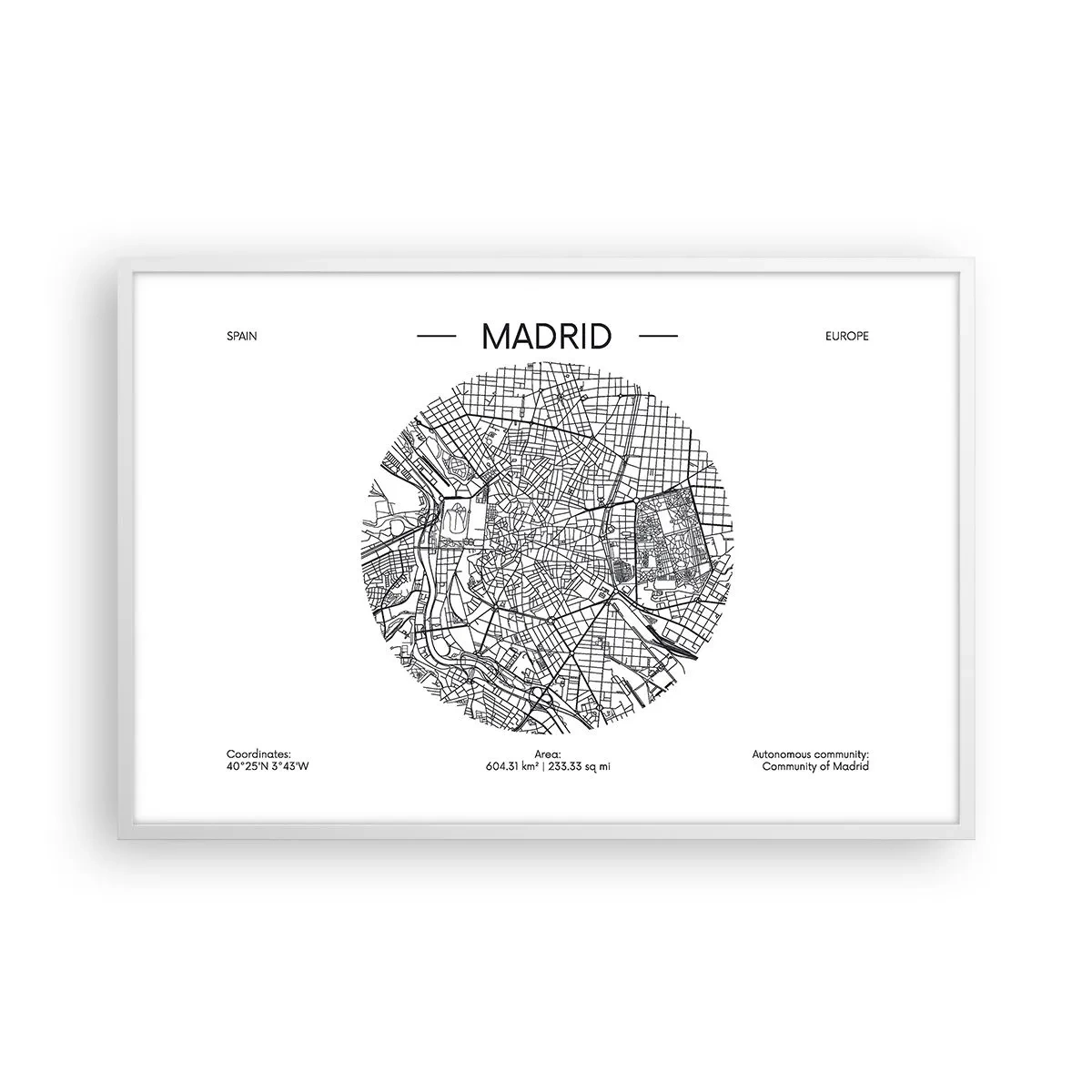 Plakát v bílém rámu - Anatomie Madridu - 91x61 cm
