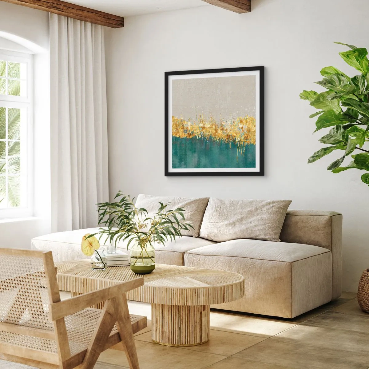 Plakát v černém rámu - Zlatá hranice - 60x60 cm