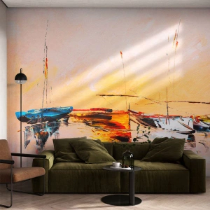 Fototapeta Premium Canvas - Večer v přístavu - Lodě, Plachetnice, Kus - 350x256 cm