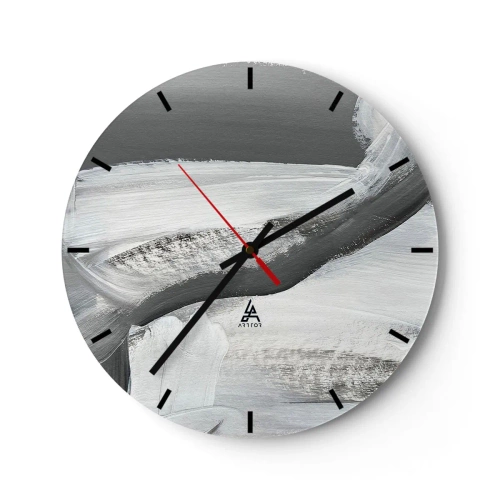 Nástěnné hodiny - Černobílé abstraktní tahy štětcem - 30x30cm - Pevným pohybem - Moderní nástěnná dekorace do obývacího pokoje, kuchyně a ložnice ARTTOR