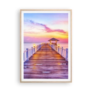 Plakát v rámu světlý dub - Liliově-zlaté ticho večera - 70x100 cm