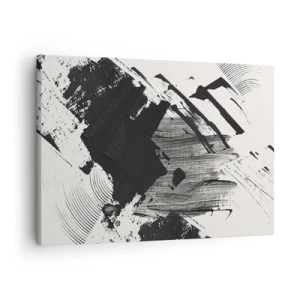Obraz na plátně - Abstraktní tahy černé na bílém pozadí - 70x50cm - Abstrakce – exprese černé - Moderní nástěnná dekorace do obývacího pokoje a ložnice ARTTOR