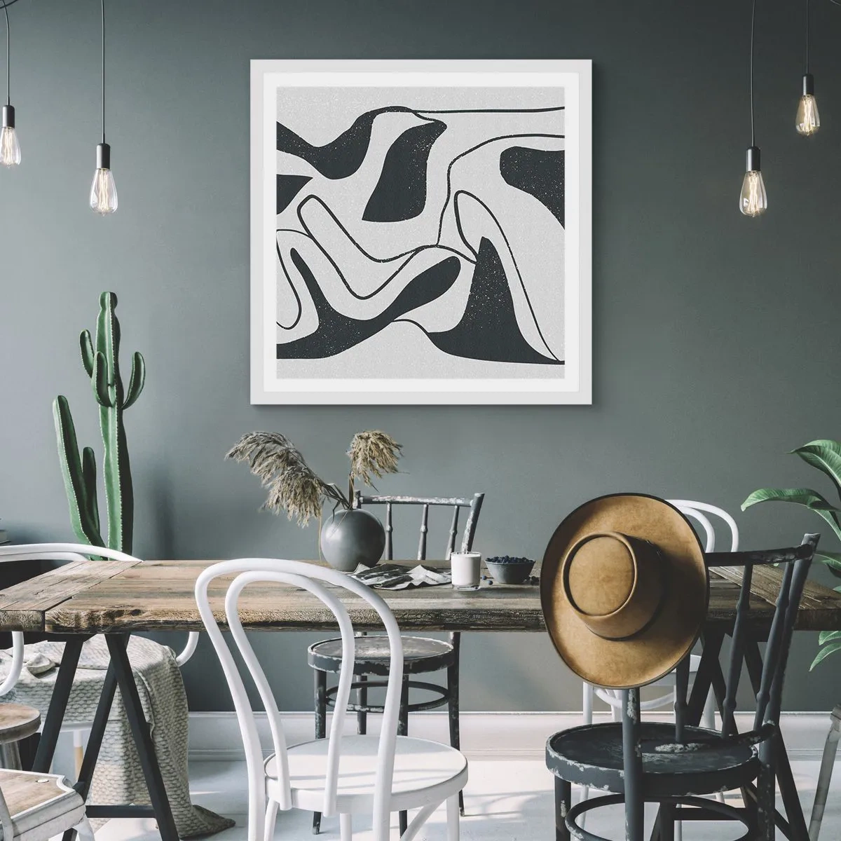 Plakát v bílém rámu - Abstraktní hra v labyrintu - 30x30 cm