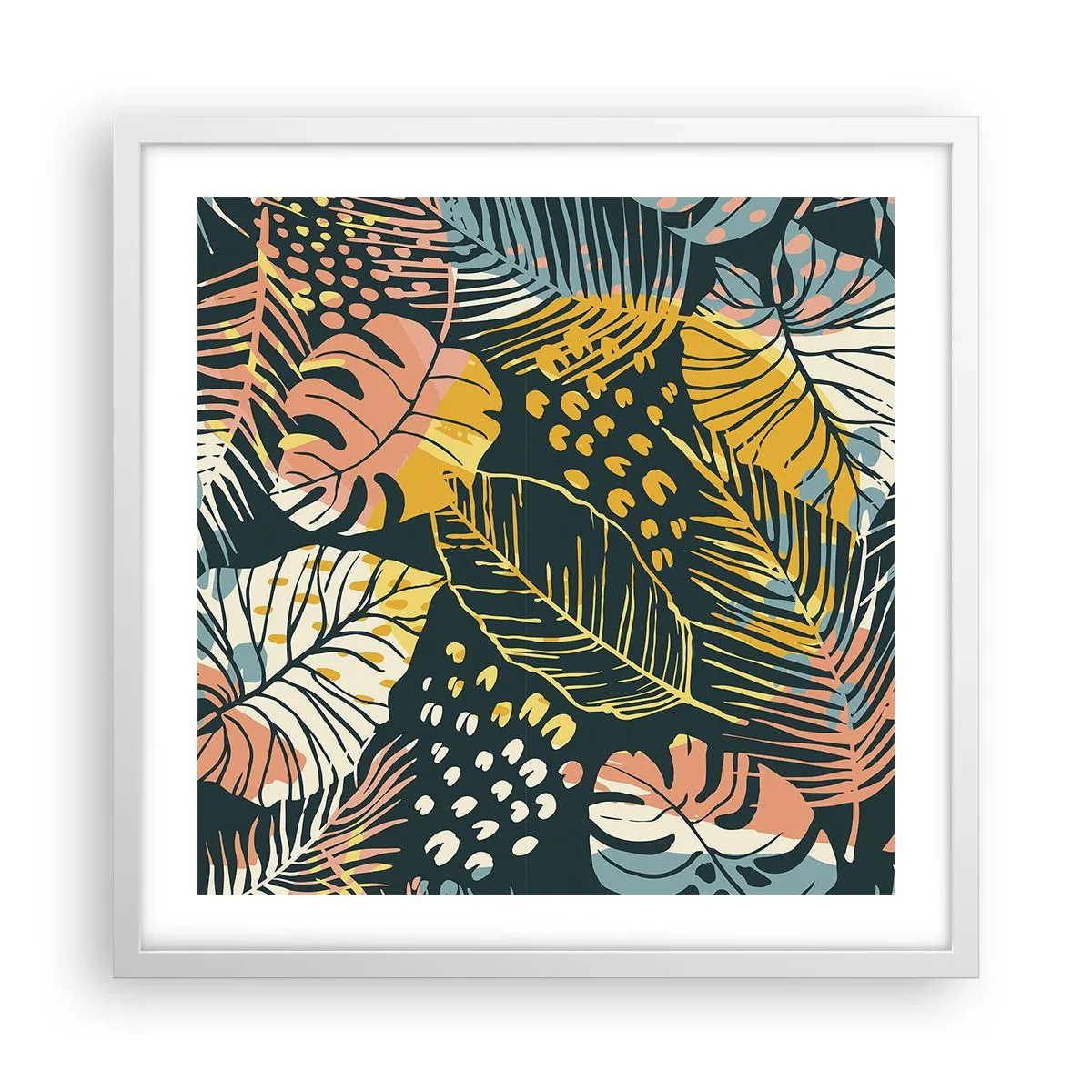 Plakát v bílém rámu - Listová fantazie - 50x50 cm