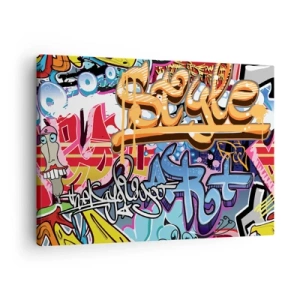 Obraz na plátně - Barevné graffiti s dynamickými nápisy a ilustracemi - 70x50cm - Nástěnné malby, nástěnné malby, nástěnné malby… - Moderní nástěnná dekorace do obývacího pokoje a ložnice ARTTOR