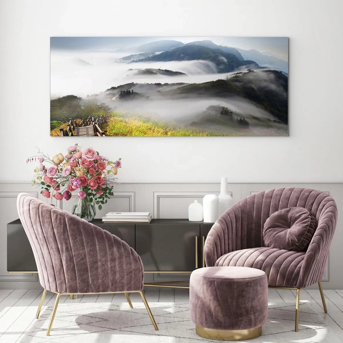 Obraz na skle - Utkané ze záře a mlhy - 100x40 cm