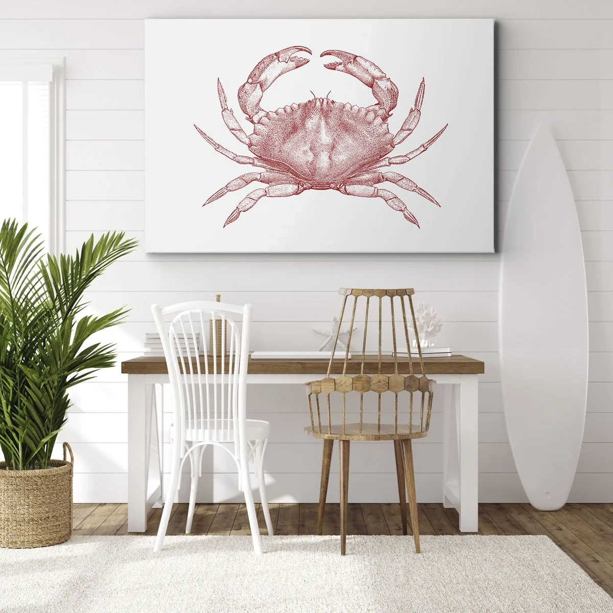 Obraz na plátně - Kresba kraba v červeném odstínu - 70x50cm - Krab nad kraby - Moderní nástěnná dekorace do obývacího pokoje a ložnice ARTTOR