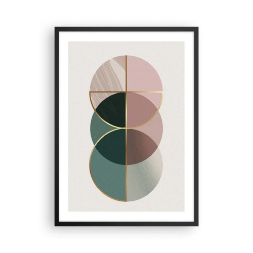 Plakát v černém rámu - Abstraktní geometrické kompozice s kruhy a zlatem - 50x70cm - Kruhy… - Moderní nástěnná dekorace do obývacího pokoje a ložnice ARTTOR