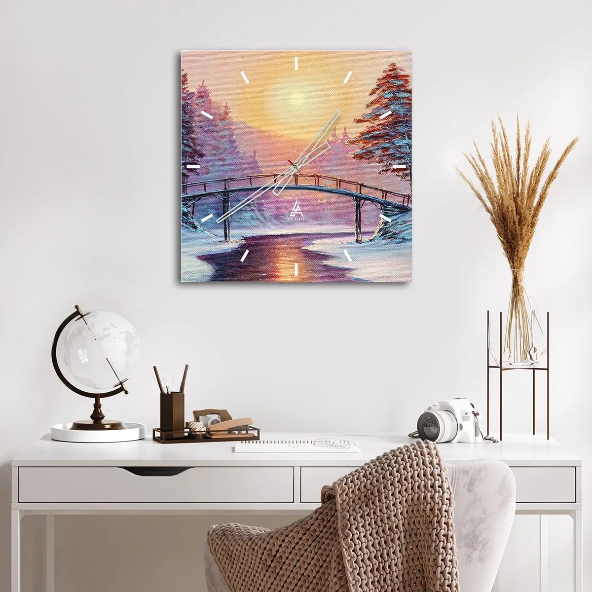 Nástěnné hodiny - Čtyři roční období - zima - 30x30 cm