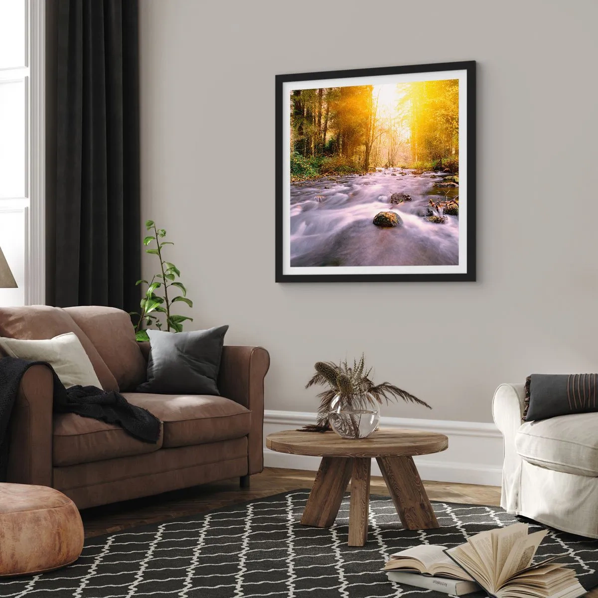 Plakát v černém rámu - Malachit ve stříbrně-zlaté podobě - 60x60 cm