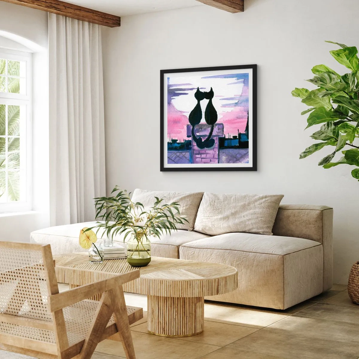 Plakát v černém rámu - Rendez-vous pod měsíčkem - 60x60 cm