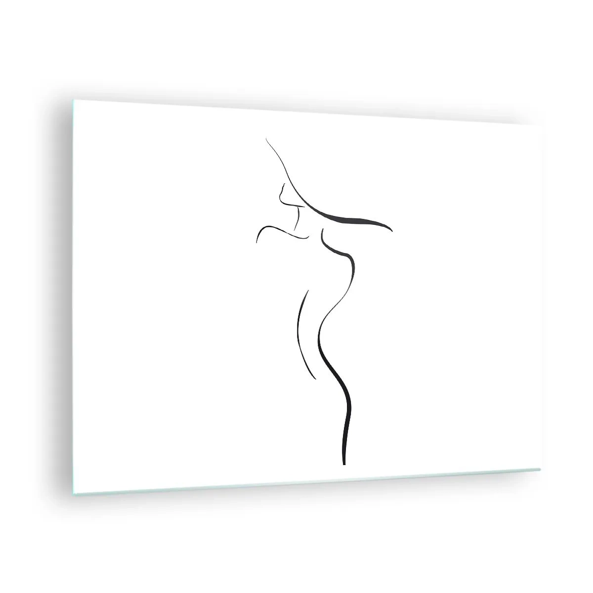 Obraz na skle - Minimalistický obrys ženské siluety v černé a bílé - 70x50cm - Nepolapitelná jako vlna - Moderní nástěnná dekorace do obývacího pokoje a ložnice ARTTOR
