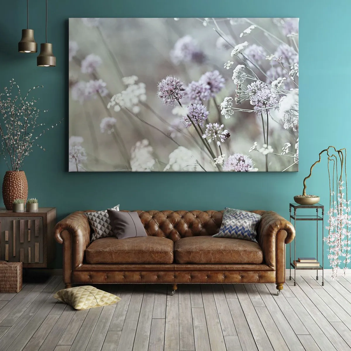 Obraz na plátně - Jemné květiny v pastelových odstínech - 70x50cm - Sladké filigrány bylinek - Moderní nástěnná dekorace do obývacího pokoje a ložnice ARTTOR