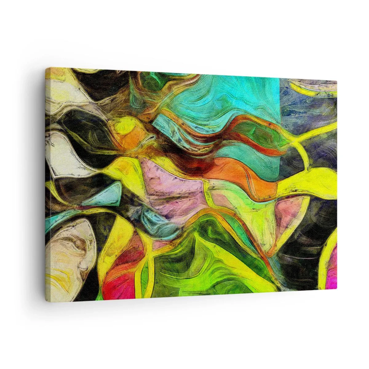 Obraz na plátně - Abstraktní kompozice s barevnými skvrnami a dynamickými liniemi. - 70x50cm - Pohyb je život - Moderní nástěnná dekorace do obývacího pokoje a ložnice ARTTOR