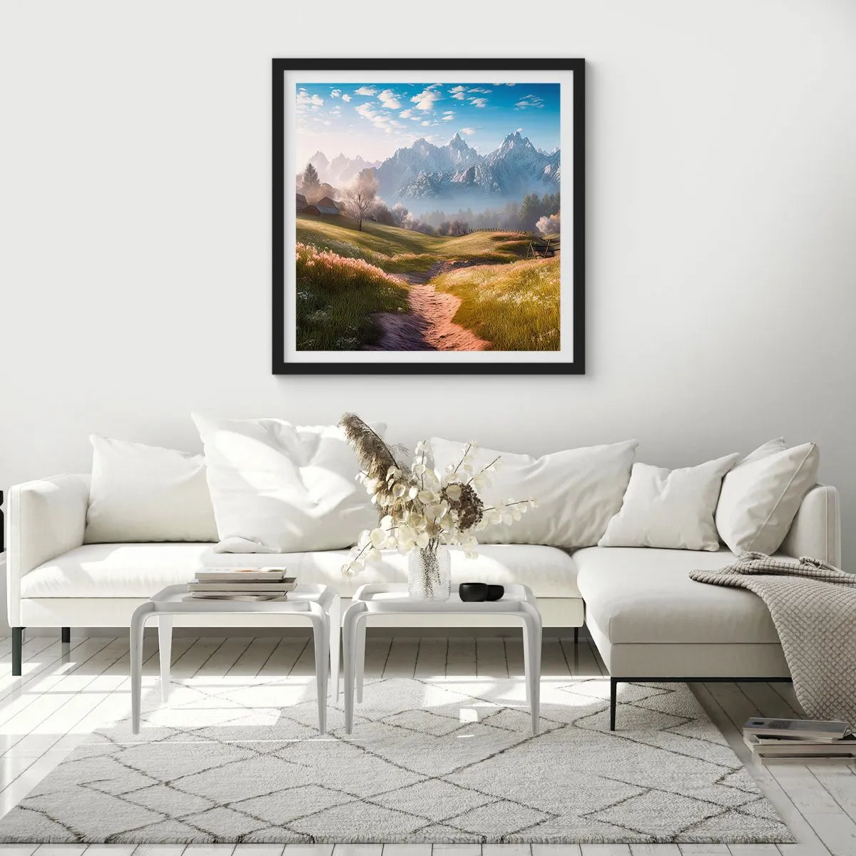Plakát v černém rámu - Idylické údolí - 50x50 cm