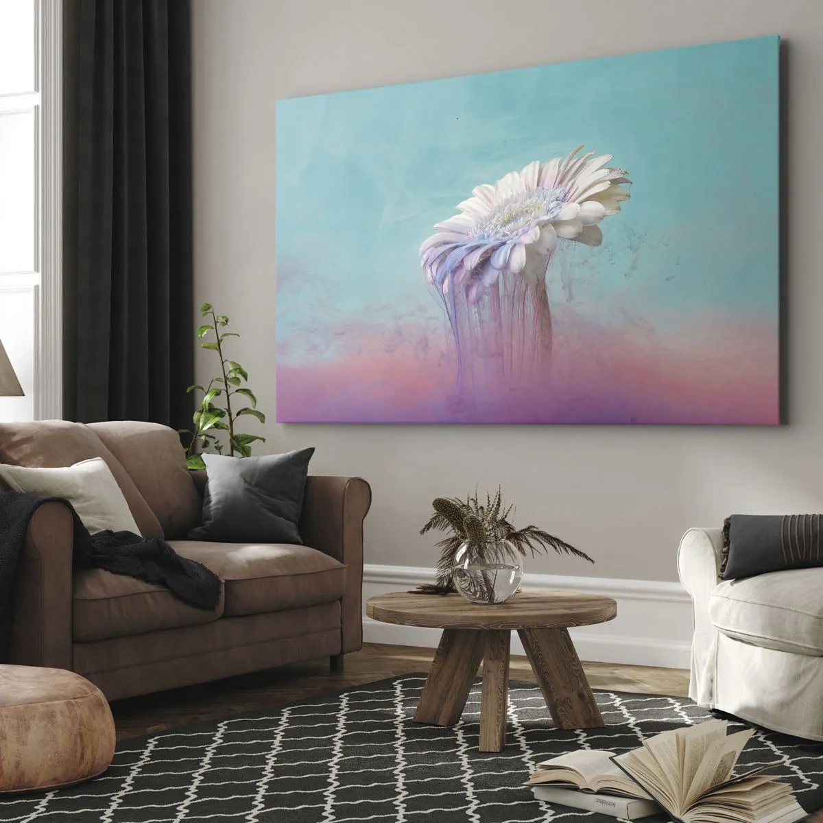 Obraz na plátně - Pastelové gerbery s efektem rozmazání - 70x50cm - Záhrobí květin - Moderní nástěnná dekorace do obývacího pokoje a ložnice ARTTOR