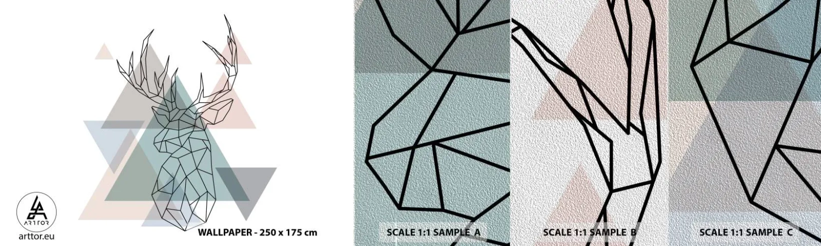 Vzor Fototapety Premium Sand - V geometrickém lese - Abstrakce, Jelen, Grafika - 100x30 cm