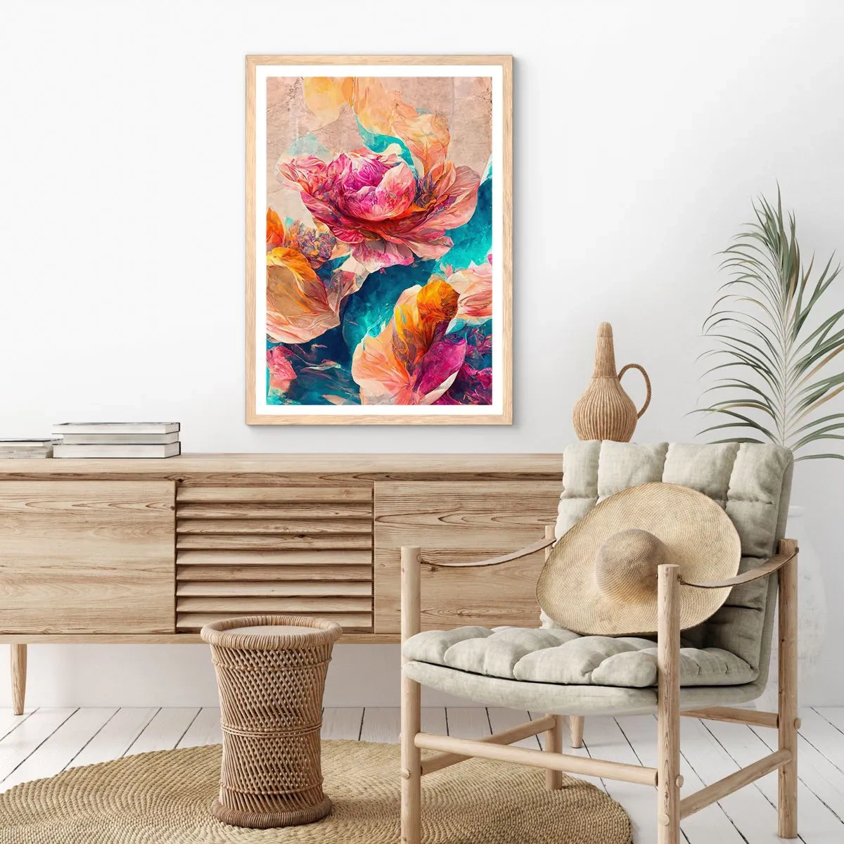 Plakát v rámu světlý dub - Barevné bohatství kytice - 40x50 cm