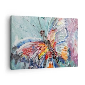Obraz na plátně - Barevný impasto motýl na pastelovém pozadí - 70x50cm - Namalovaný přírodou - Moderní nástěnná dekorace do obývacího pokoje a ložnice ARTTOR