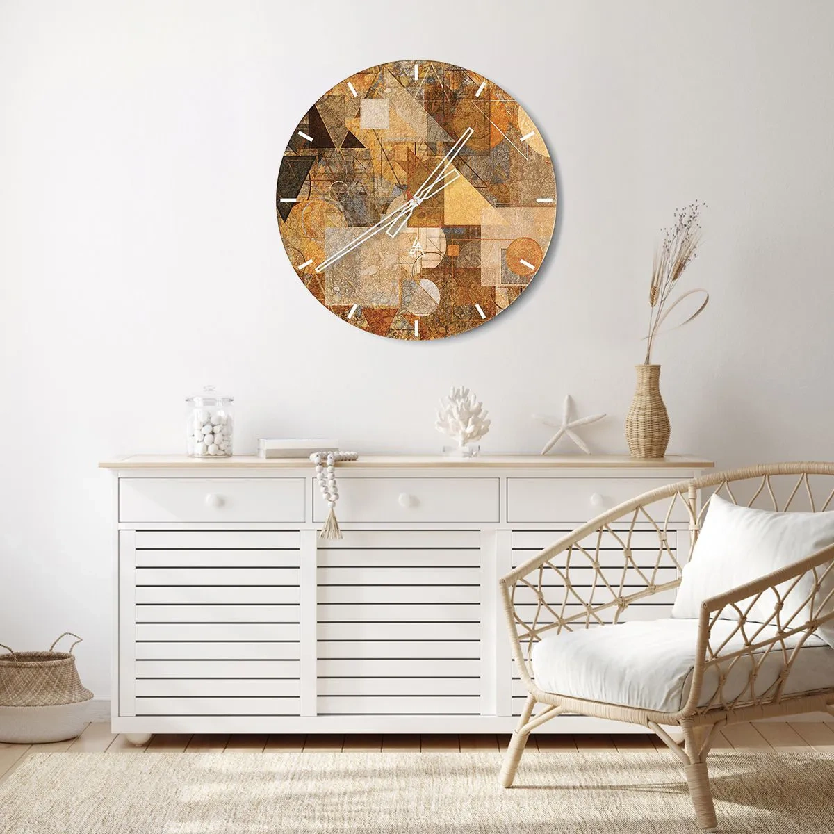 Nástěnné hodiny - Geometrická abstrakce v odstínech zlaté a hnědé - 30x30cm - Kubistická bronzová studie - Moderní nástěnná dekorace do obývacího pokoje, kuchyně a ložnice ARTTOR