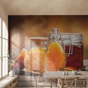 Fototapeta Samolepicí Deluxe Sticker - Sluneční chutě a aromata - Gastronomie, oranžový, Sklenice S Medem - 100x70 cm
