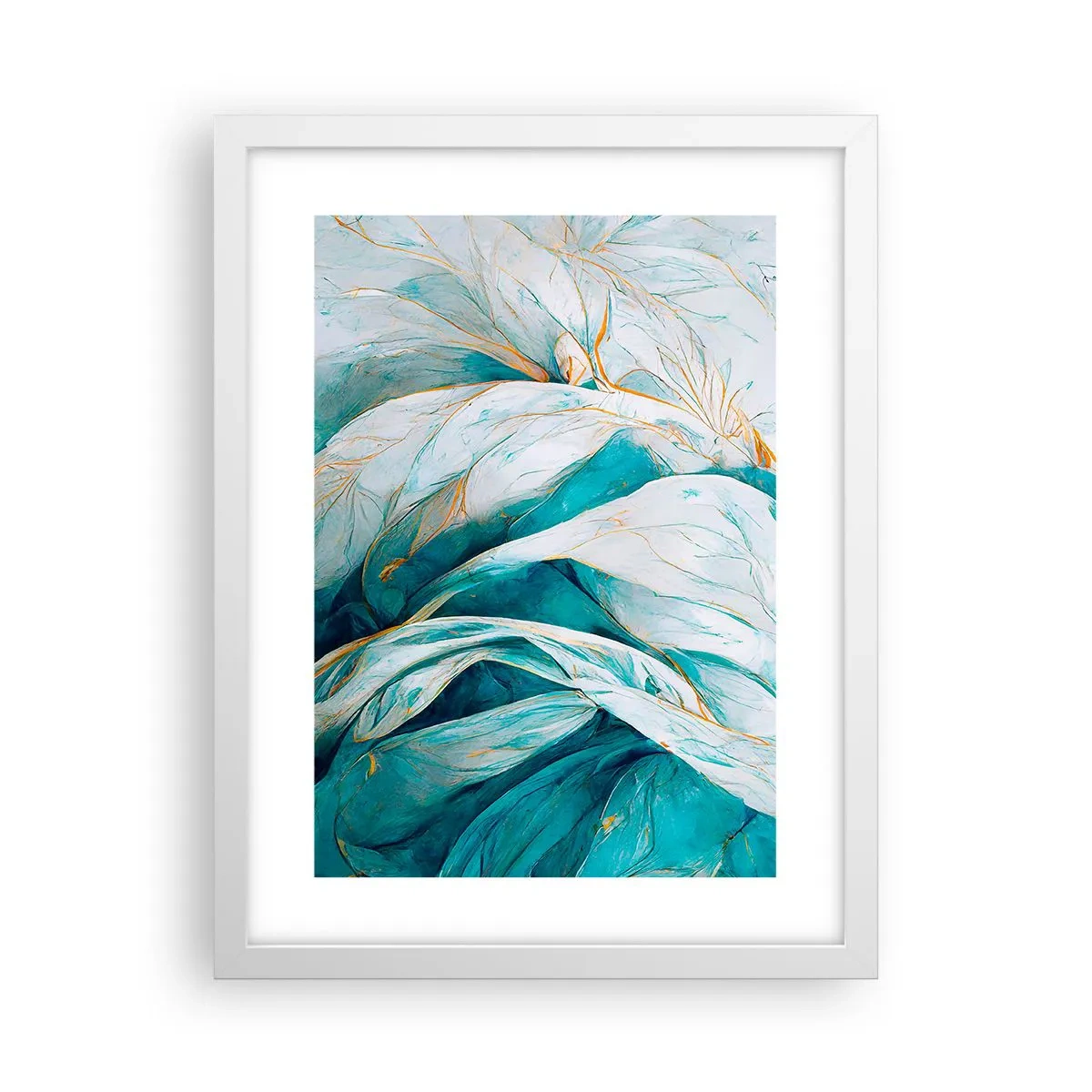 Plakát v bílém rámu - Modrá abstrakce se zlatým motivem - 30x40 cm