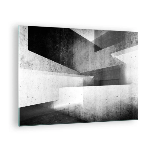 Obraz na skle - Geometrické betonové tvary v černobílých tónech - 70x50cm - Struktura prostoru - Moderní nástěnná dekorace do obývacího pokoje a ložnice ARTTOR