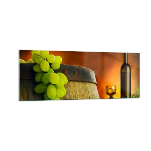 Obraz na skle - Zátiší s lahví vína a hrozny - 140x50 cm
