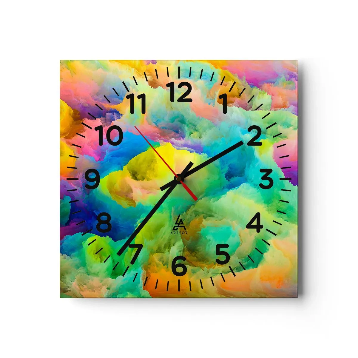 Nástěnné hodiny - Duhové chmýří - 40x40 cm