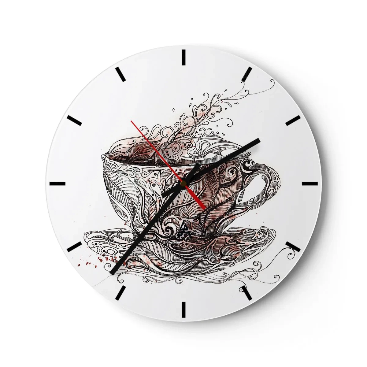 Nástěnné hodiny - Šálek kávy s uměleckým vzorem - 30x30cm - Čaj dobrý na všechno - Moderní nástěnná dekorace do obývacího pokoje, kuchyně a ložnice ARTTOR