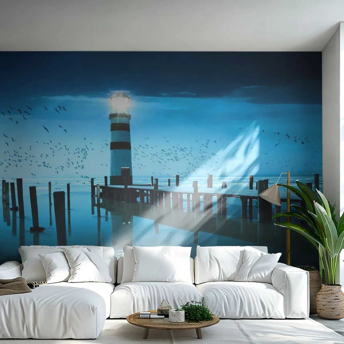 Fototapeta Samolepicí Deluxe Sticker - A nebojíš se tmy - Krajina, Maják, Dřevěný most - 250x175 cm