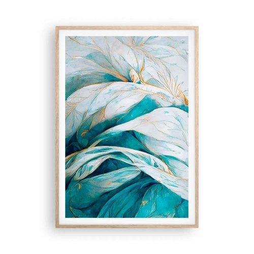 Plakát v rámu světlý dub - Modrá abstrakce se zlatým motivem - 70x100 cm