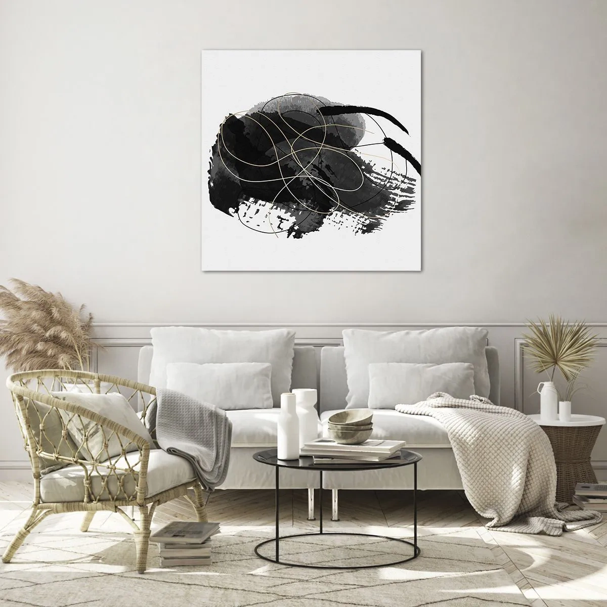 Obraz na skle - Upletené z černé - 30x30 cm